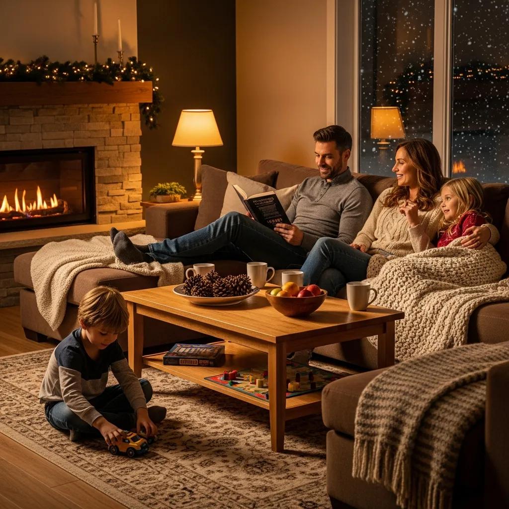 Family enjoying warmth in a cozy living room during winter, highlighting the importance of heating systems